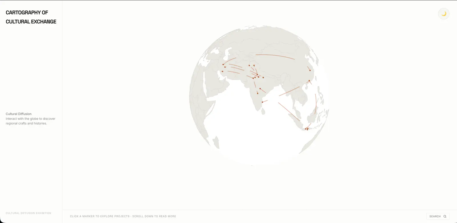 HOA cultural diffusion project homepage displaying geo-mapping visualization