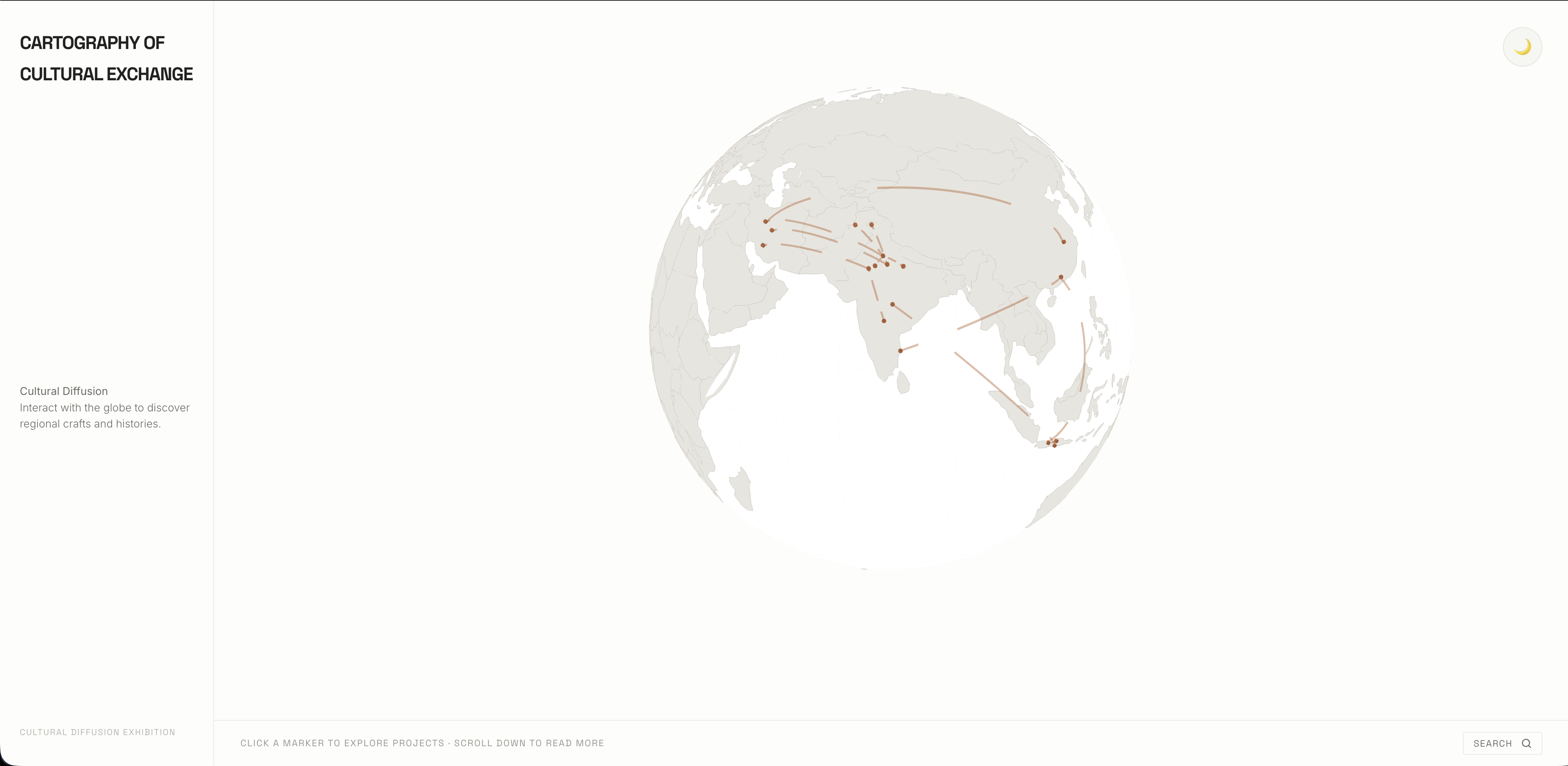 HOA cultural diffusion project homepage displaying geo-mapping visualization