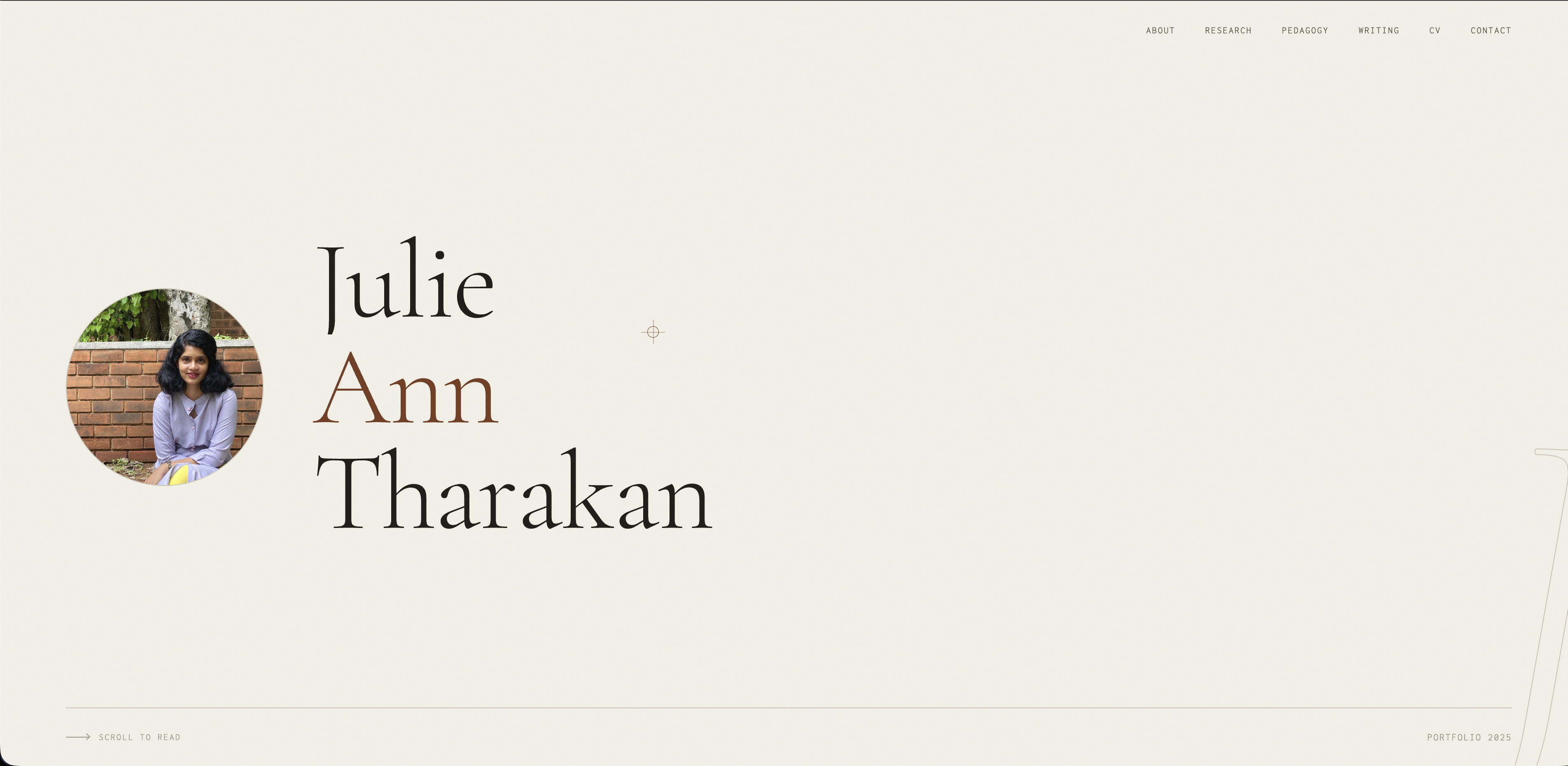 Julie Ann Tharakan portfolio website showing high-contrast photography layout on desktop